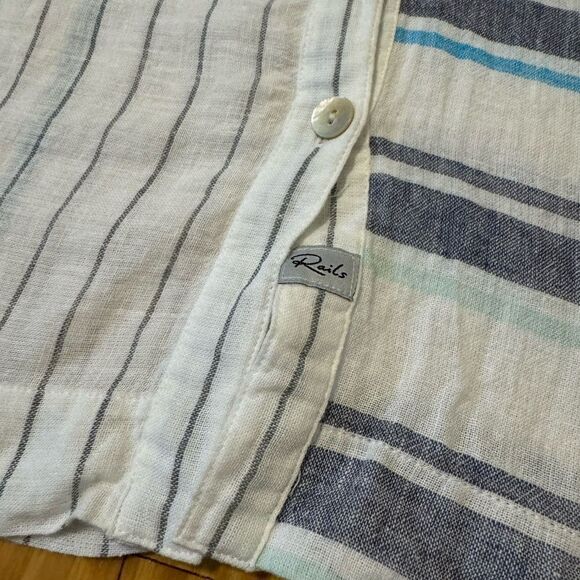 Rails Finley Shirt Mixed Agean Blue Stripe Linen Blend Women’s SIZE SMALL - Picture 9 of 14